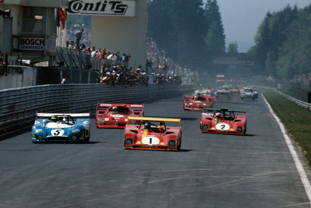 Start of the 1973 Nürburgring 1000 km race with the Ferrari 312PB